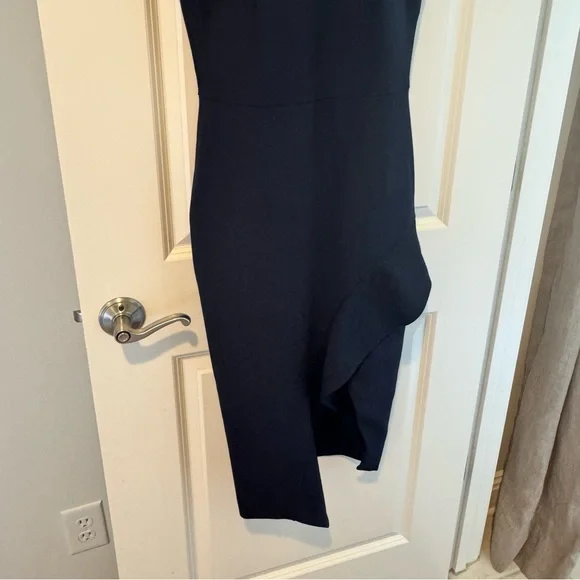 Cinq a Sept Piper Ruffle Hem Navy Blue Sheath Dress | Size 4 - Picture 5 of 8
